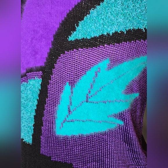 Color Block Granny Goodness Vibrant 3D Knit Flashy Geometric 80s Sweater Size LG - Picture 3 of 5